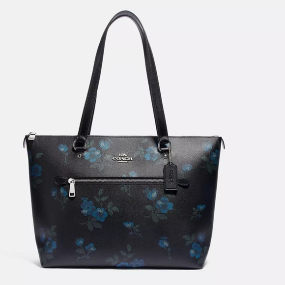 NWT Coach Gallery Victorian Floral Tote Bag!  Black Blue - Picture 2 of 10